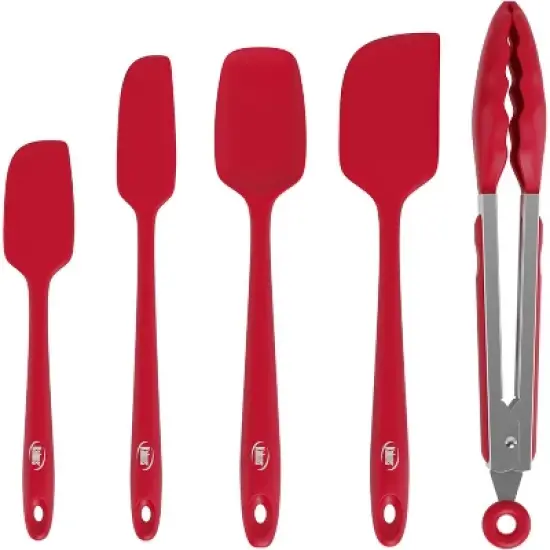 Kaluns Silicone Spatula Set, 4 Rubber Spatulas & Tong Set, Nonstick Seamless Design with Stainless Steel Core - Red image {5}