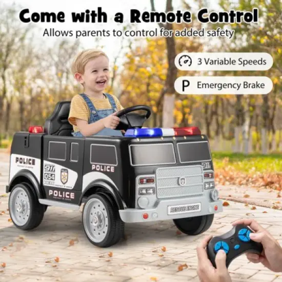 Costway Kids Ride on Police Car with 3 Speeds Megaphone Music FM Radio Flashing Lights image {7}