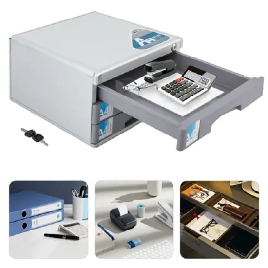 YIYIBYUS Metal Drawer Box Lockable 3 Compartments File Document Storage Box image {1}