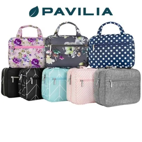 PAVILIA Hanging Toiletry Bag Travel Women Men, Foldable Cosmetic Organizer, Water Resistant Makeup Accessories Essentials Kit image {8}
