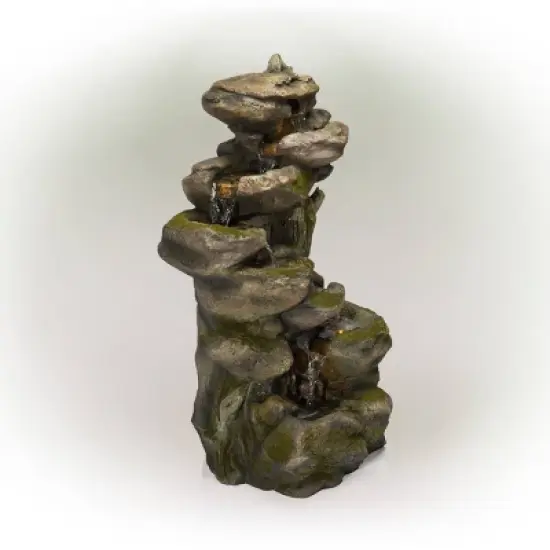 Alpine Corporation 39" 6 Tier Resin Fountain Gray & Brown: Outdoor Electric Water Feature, Weather-Resistant image {3}