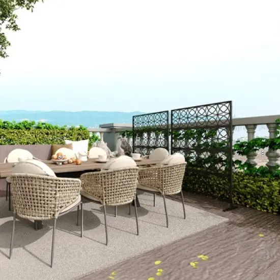 GustoWave Metal Privacy Screen with Stand - 71"X 46" Freestanding Outdoor Decorative Privacy Panels &ndash; Weather-Resistant Rustproof Room Divide (Black) image {2}