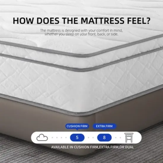 Wooakway Queen Size 79.9" L 59.8" W 12" H Hybrid Mattress in a Box with Gel Memory Foam Individually Wrapped Pocket Coils Innerspring image {9}