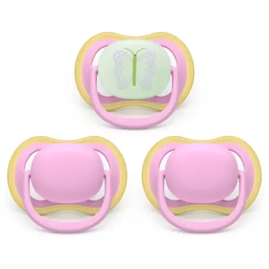 Philips Avent Ultra Air Pacifiers 6-18m - Pink/Butterfly Day+Night - 3pk image {5}