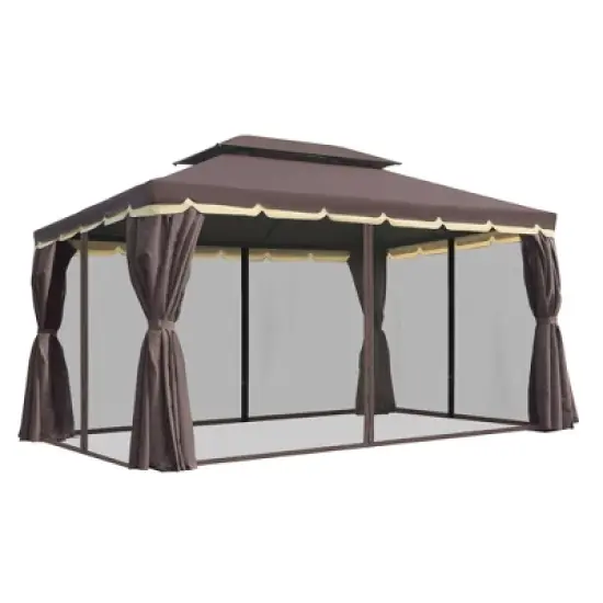 Outsunny 10' x 13' Patio Gazebo, 2-Tier Polyester Roof, Vented Canopy, Mesh, Portable Aluminum Frame for Outdoor image {3}