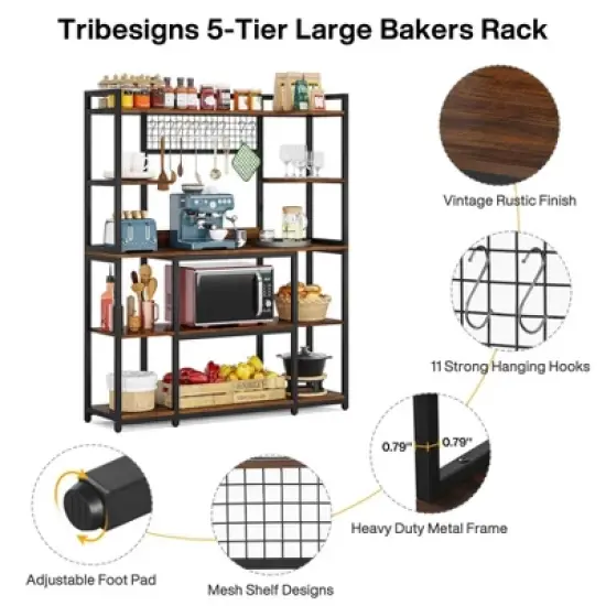 LITTLE TREE 55" 5 Tier Storage Baker's Rack Brown/Black image {8}