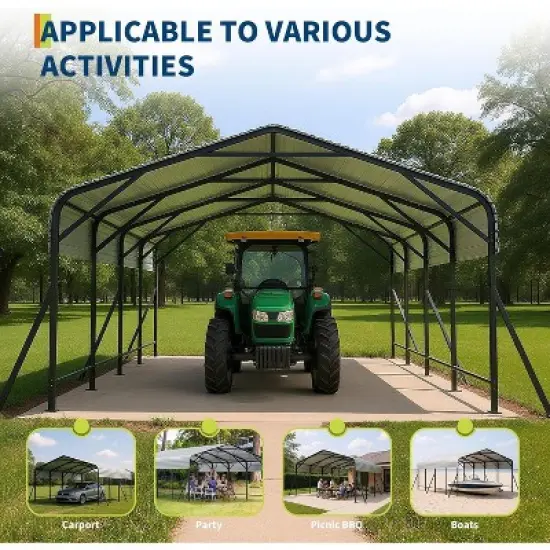 Acekool 13x20 Ft Heavy Duty Carport, Galvanized Steel Tube Outdoor Garage Shelter, Reinforced Metal Roof & Anchored Base, All-Weather Large Carport image {7}