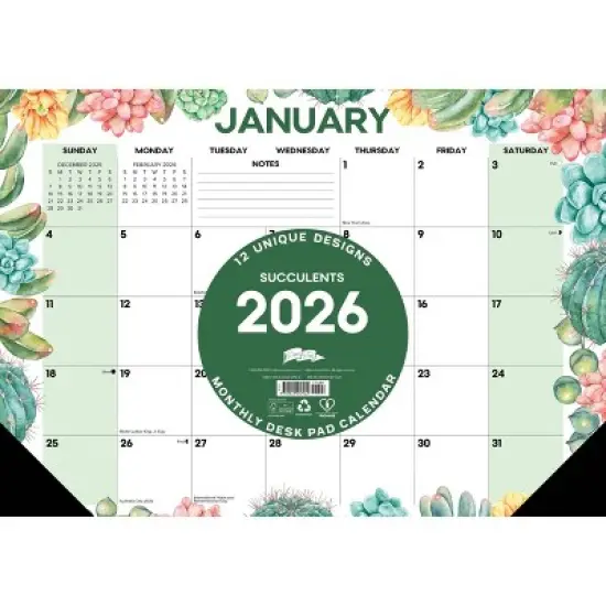 Willow Creek Press 17"x12" 2026 Succulents Small Monthly Deskpad image {2}