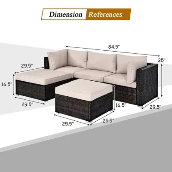 Costway 5PCS Patio Rattan Furniture Set Ottoman Table image {2}