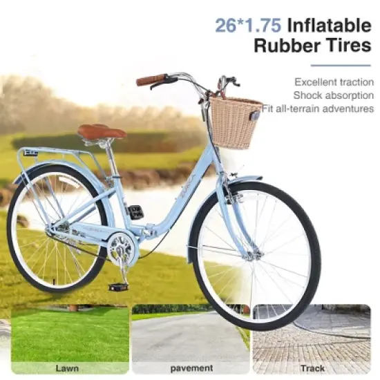 VASIP 26" Women's Single-Speed Folding Bike,  Easy Commuting and Storage image {3}