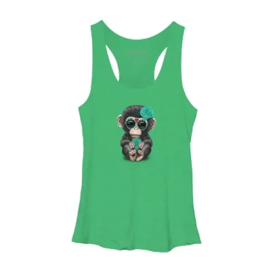 Women's Design By Humans Blue Day of the Dead Sugar Skull Baby Chimp By jeffbartels Racerback Tank Top image {10}