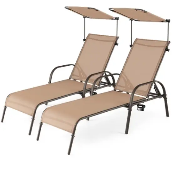 Tangkula Set of 2 Heavy-Duty Chaise Lounge 5-Level Adjustable Patio Recliner Canopy image {4}