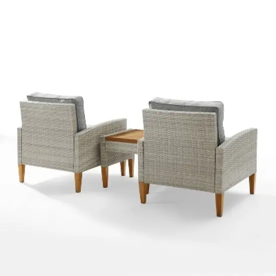 Capella 3pc Outdoor Wicker Chair Set - Gray - Crosley image {3}