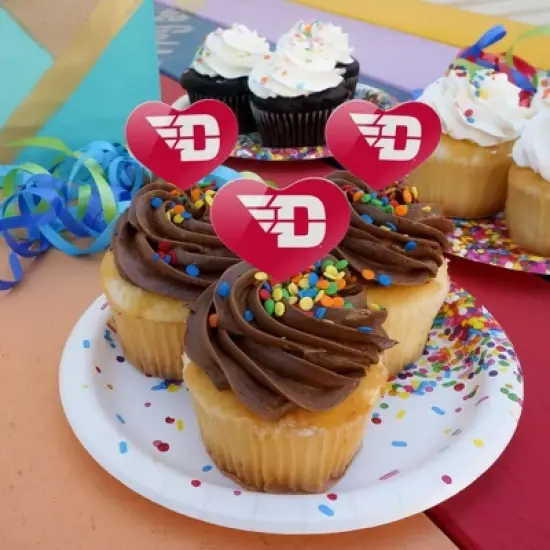 NCAA University of Dayton Flyers Logo Heart Love Cupcake Picks Toppers Decoration Set of 6 image {3}