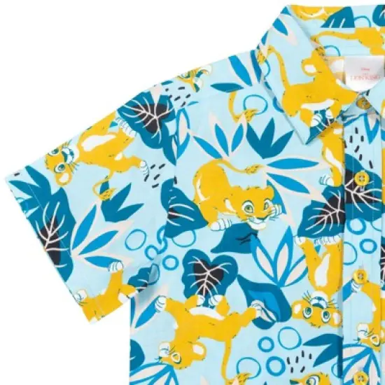 Disney Lilo & Stitch Mickey Mouse Lion King Simba Hawaiian Blue Button Down Shirt Toddler image {7}