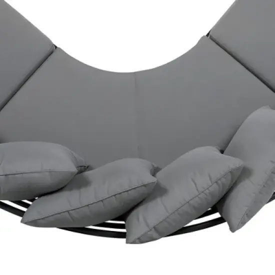 FIONECA Half-Moon Outdoor Sofa Set with Coffee Table, All-Weather Iron Frame & Cushions, Gray Patio Conversation Set for 6 image {11}