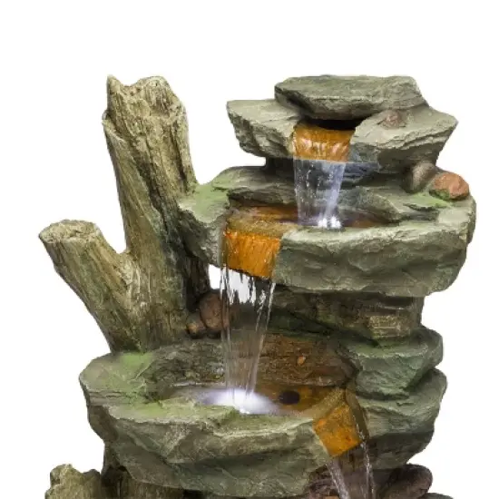 Cascading Stone Tower Fountain With Cool White LED Lights - Alpine Corporation image {3}