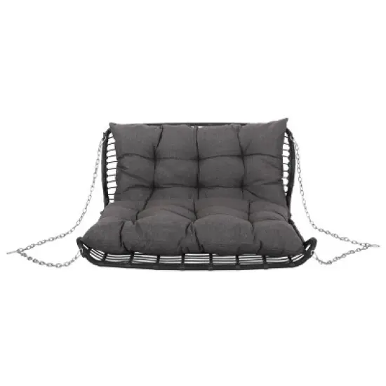 Arruda Outdoor Wicker Porch Swing with Cushions Gray/Dark Gray - Christopher Knight Home: UV & Weather-Resistant Patio Swing image {4}