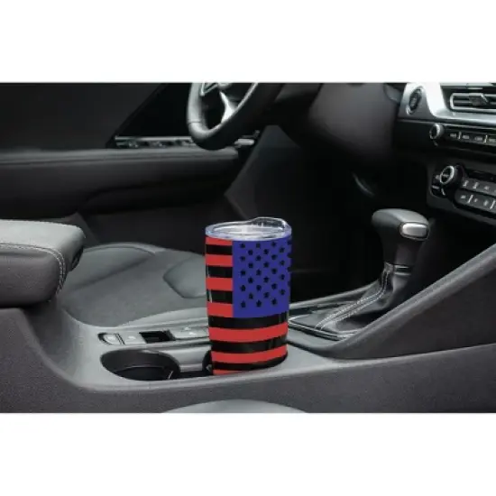 100 North 20 Ounce Stainless Steel On the Go Travel Tumbler With Push Top Lid, American Flag Black image {2}