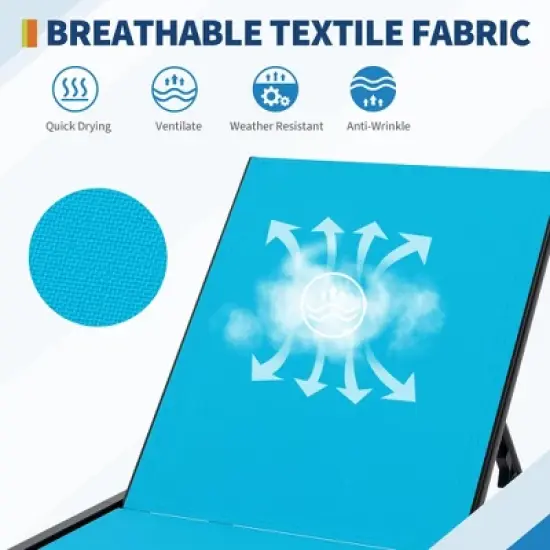 Adjustable Backrest Poolside Loungers Set of 3, Outdoor Lounge Chairs With Wheels, Patio Chaise Lounge Chairs With Side Table image {5}