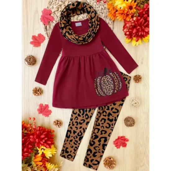Girls Wild Pumpkin Vibes Tunic, Leggings & Scarf Set - Mia Belle Girls image {3}