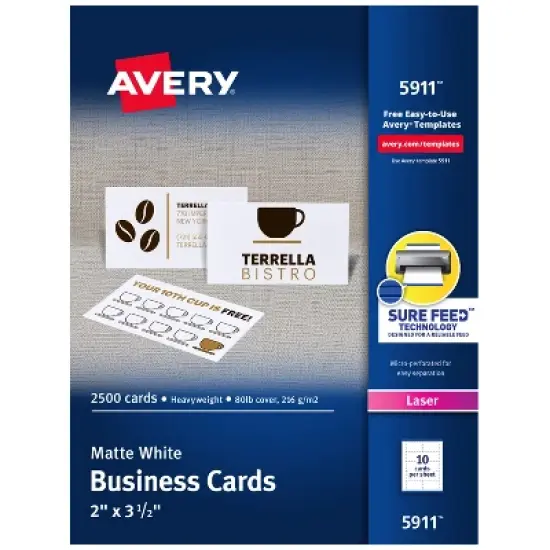 Avery Printable Business Cards with Sure Feed Technology, 2" x 3.5", White, 2,500 Blank Cards for Laser Printers (05911) image {8}