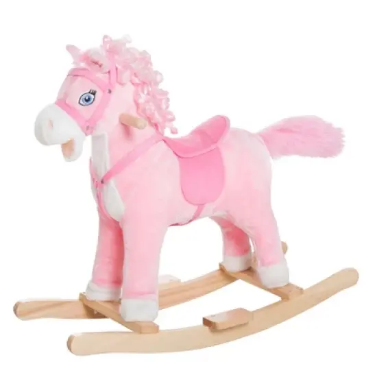 Qaba Kids Ride on Rocking Horse Toddler Plush Toy with Realistic Sounds and Swinging Tail for 3 Years Old Children image {3}