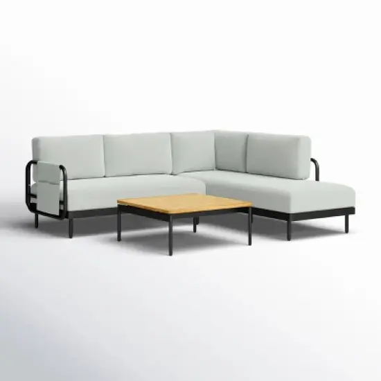L Shaped Configuration Patio Sectional Sofa Set Performance Foam Seating & Structural Steel Frame + Tropical Wood Grain Coffee Table Ensemble image {2}