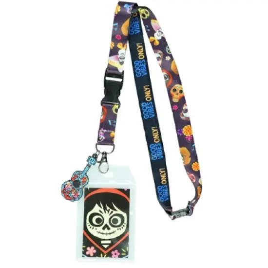 Disney Coco Good Vibes Only Lanyard with ID Holder and 2.5" Rubber Guitar Charm image {5}