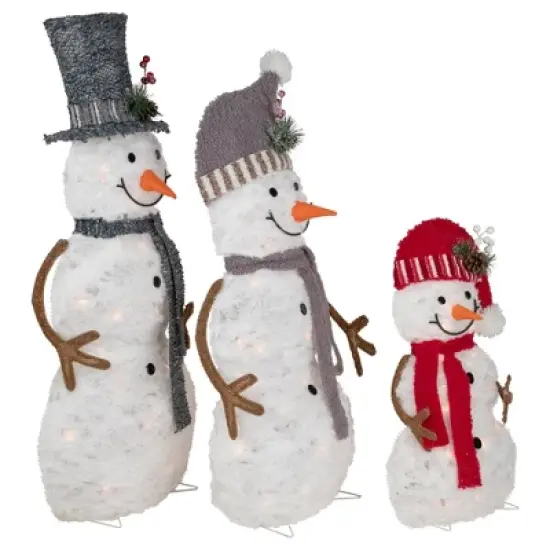 Northlight Lighted Snowman Family Outdoor Christmas Decoration - 39.5" - Warm White - Set of 3 image {3}