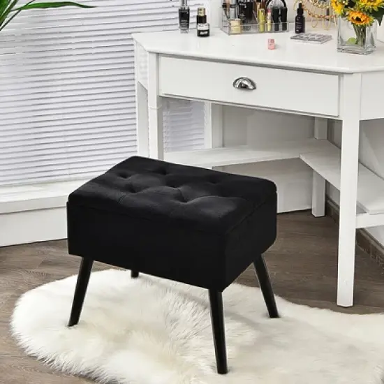 Costway Velvet Storage Ottoman Tufted Flip Top Vanity Stool Footrest with Wood Legs image {2}