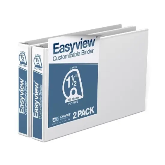 Easyview 2pk 1.5" Premium Angled D-Ring Binders 11x17" White: Polypropylene Hard Cover, 350 Sheet Capacity, 2 Pockets image {8}