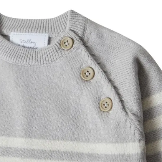 Stellou & Friends 100% Cotton Knit Striped Baby Toddler Boys Girls Long Sleeve Sweater with Shoulder Button Closure image {1}