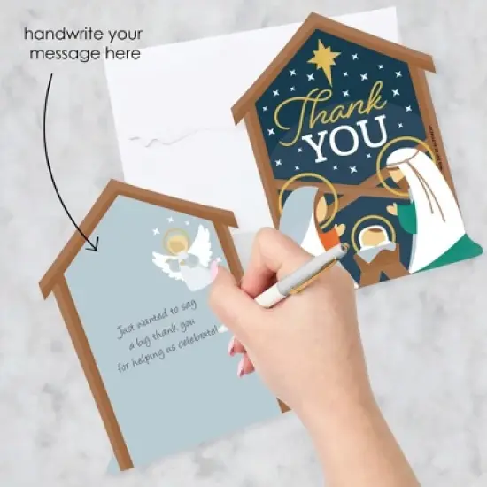 Big Dot of Happiness Holy Nativity - Shaped Thank You Cards - Manger Scene Religious Christmas Shaped Thank You Cards with Envelopes - Set of 12 image {1}