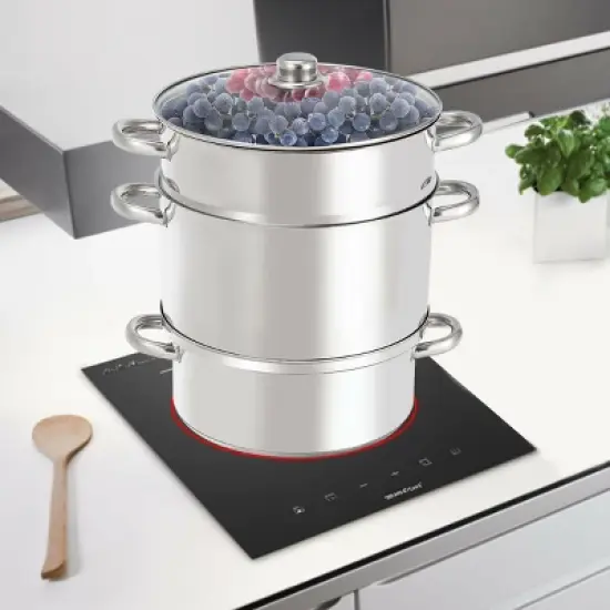 Costway 11-Quart Stainless Fruit Juicer Steamer Stove Top w/ Tempered Glass Lid image {2}