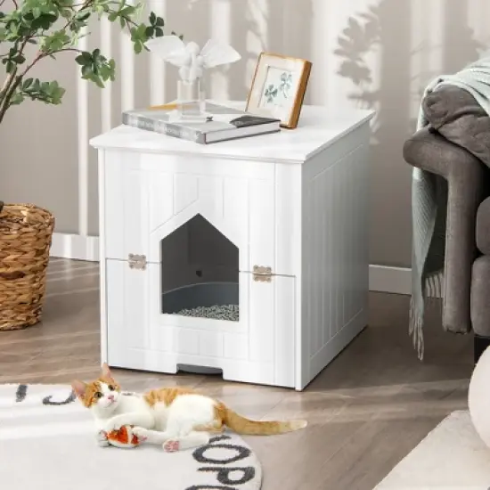 Tangkula Cat Litter Box Enclosure w/ Flip Magnetic Half Door Hidden Litter Box Enclosure image {2}