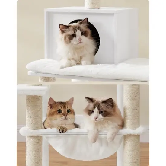 Feandrea WoodyWonders Cat Tree, Cat Tower for Indoor Cats, 54.3-Inch Multi-Level Cat Condo, Scratching Posts, Hammock, Removable, Washable Cushions image {4}