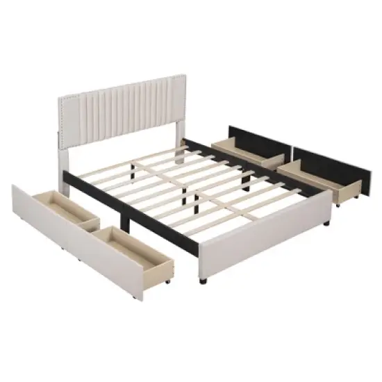 Queen/Full Size Upholstered Platform Bed with Classic Headboard and 4 Drawers-ModernLuxe image {5}