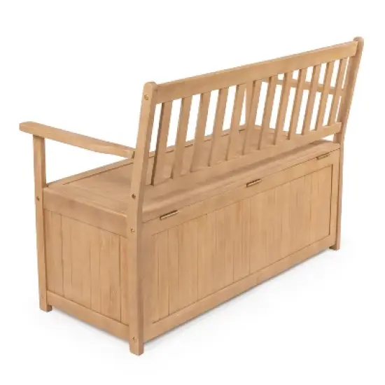 happimess Sophie 48" Traditional Farmhouse Lift-Top Acacia Wood Storage & Entry Bench image {2}