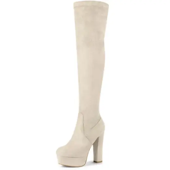 Allegra K Women's Platform Block Heel Over Knee High Boots image {9}
