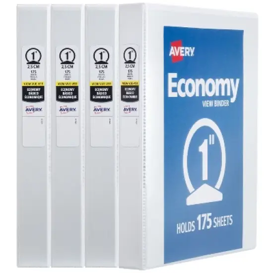 Avery Mini Economy View 3 Ring Binders, 1" Round Rings, Holds 5.5" x 8.5" Paper, White, 4 Pack (17702) image {7}
