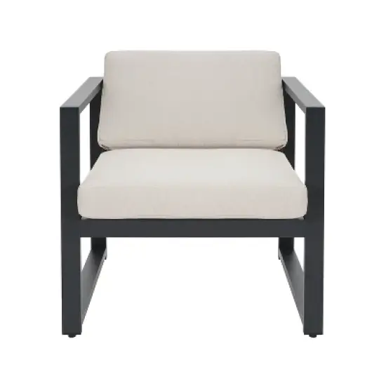 Christopher Knight Home Thorne Outdoor Modern Aluminum 4 Seater Chat Set, Beige/Black image {4}