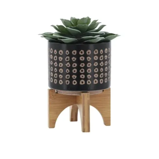 5.25" Ceramic Planter on Stand Brown - Sagebrook Home image {2}