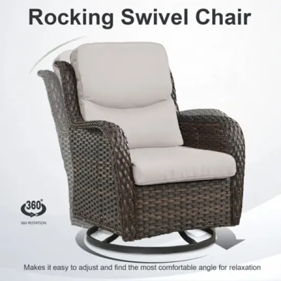 Belord 7 Pieces Patio Furniture Set, All Weather Wicker Outdoor Conversation Set with Swivel Rocker Patio Chair, Side Table and Propane Firepit Table image {1}