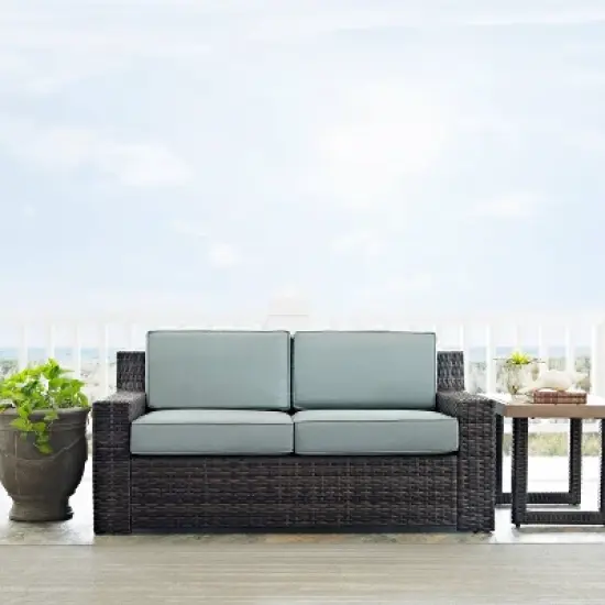 Beaufort Outdoor Wicker Loveseat - Mist - Crosley image {2}