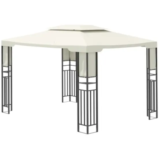 Outsunny 13' x 10' Patio Gazebo Outdoor Canopy Shelter with Double Vented Roof, Storage Shelves, Steel Frame for Lawn, Backyard and Deck image {3}