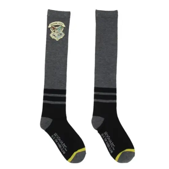 Harry Potter Socks Women's Glitter Hogwarts Crest Embroidered Patch Knee High Socks image {1}