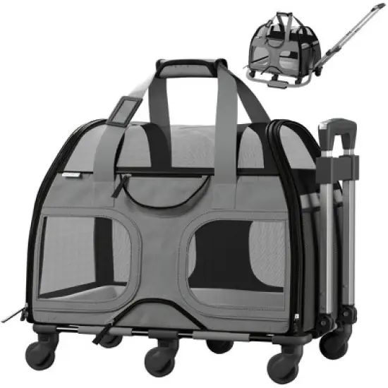 Katziela Airline Compliant Wheeled Pet Carrier With Removable Wheels and Telescopic Handle image {12}