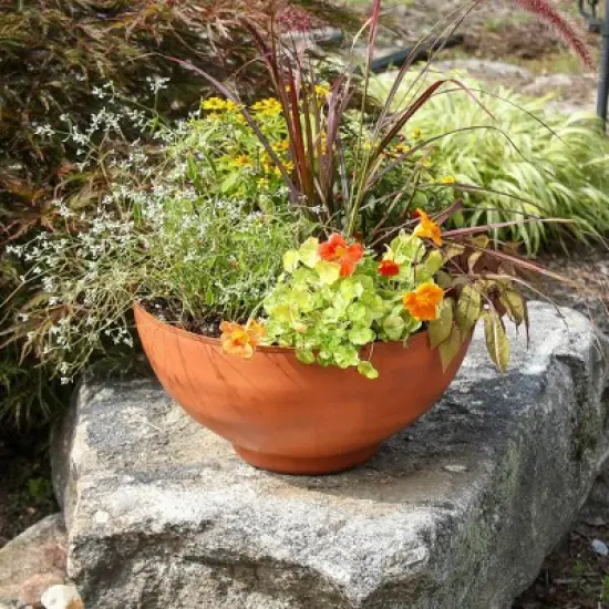 8" Wide Planter Bowl Burnt Sienna Galvanized Steel with Black Wrought Iron Plant Stand - ACHLA Designs image {1}