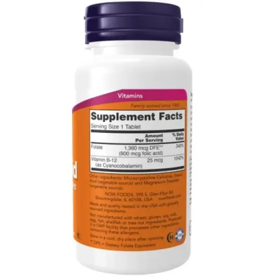 Folic Acid with B12 800mcg by Now Foods  -  250 Tablet image {1}